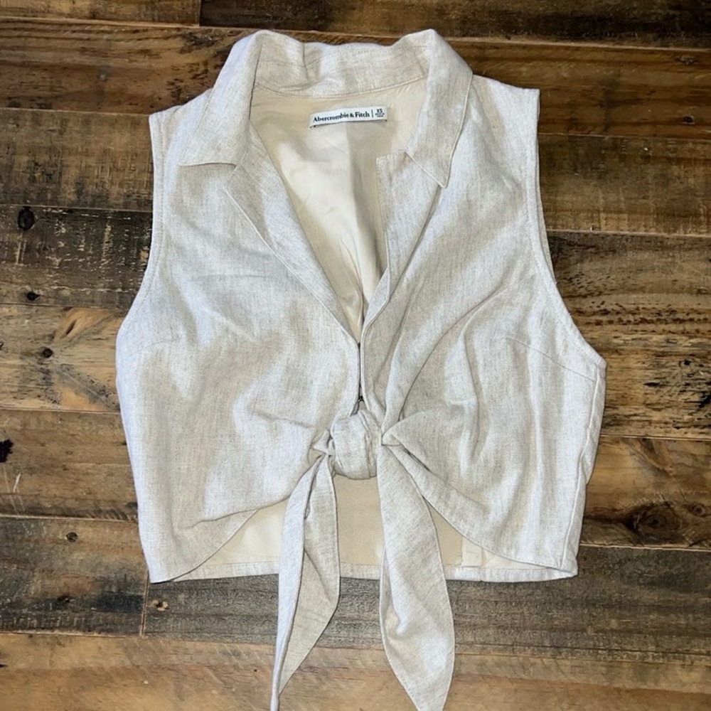 Abercrombie & Fitch Women's Linen Beige Tie-Front Tank